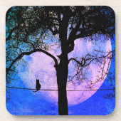 Een zwarte kat op een draad Volle maan Bier Onderzetter (Voorkant)