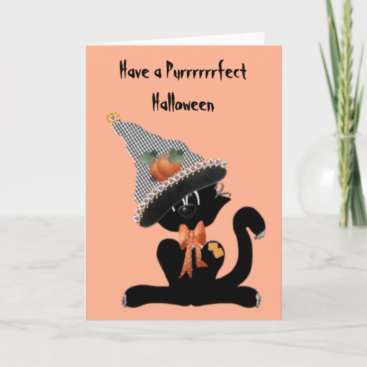 Een zwarte kat Purfect Halloween Kaart (Voorkant)