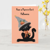 Een zwarte kat Purfect Halloween Kaart (Gele Bloem)