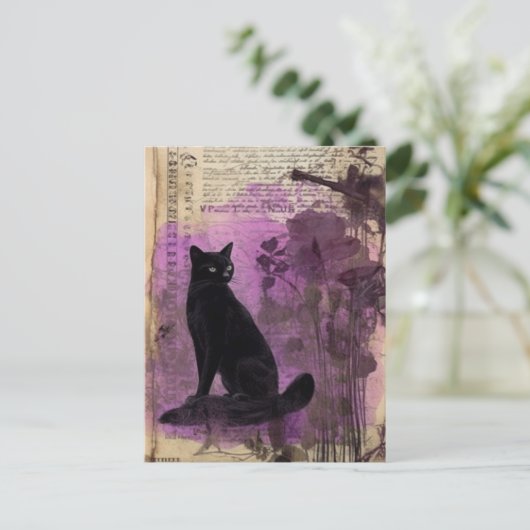 Een zwarte kat Waterverf  tijdschriftpagina Briefkaart (Staand voorkant)