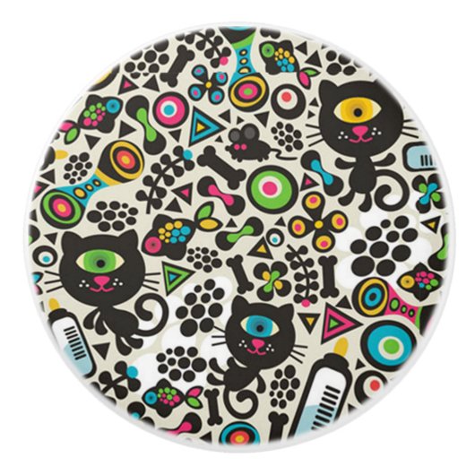 Eén zwarte oogkat keramische knop (Voorkant)