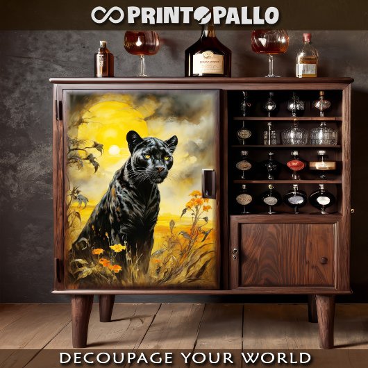 Een zwarte panter in de savanne bij zonsondergang  tissuepapier