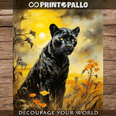 Een zwarte panter in de savanne bij zonsondergang  tissuepapier