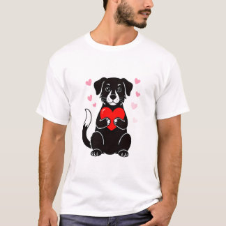 Een zwarte puppy die een rode hart vasthoudt t-shirt