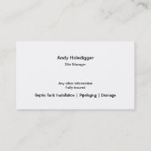 Een zwarte septische tank installeren visitekaartje (Achterkant)