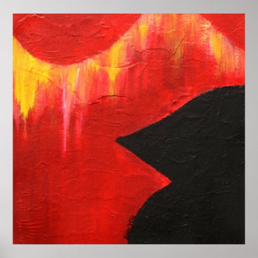 Een zwarte vogel eet de oude hemel op poster (Voorkant)