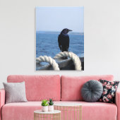 Een zwarte vogel op de veerboot canvas afdruk (Insitu (Woonkamer))