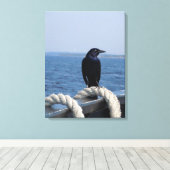 Een zwarte vogel op de veerboot canvas afdruk (Insitu (Houten vloer))