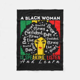 Een zwarte vrouw spreekt Luister en Leer Afro Wo Fleece Deken