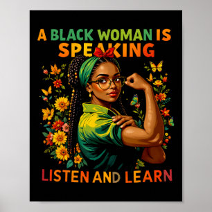 Een zwarte vrouw spreekt Luister zwarte geschieden Poster