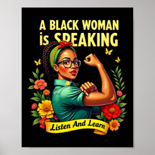Een zwarte vrouw spreekt Luister zwarte geschieden Poster