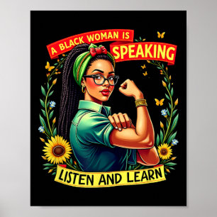 Een zwarte vrouw spreekt Luister zwarte geschieden Poster