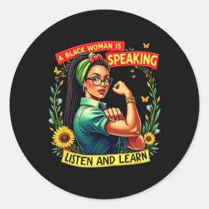 Een zwarte vrouw spreekt Luister zwarte geschieden Ronde Sticker
