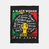 Een zwarte vrouw spreekt, luistert en leert Afro W Fleece Deken (Voorkant)