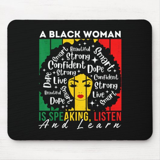 Een zwarte vrouw spreekt, luistert en leert Afro W Muismat (Voorkant)