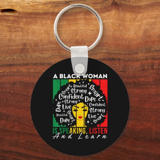 Een zwarte vrouw spreekt, luistert en leert Afro W Sleutelhanger (Voorkant)