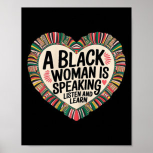 Een zwarte vrouw spreekt, luistert en leert Junett Poster