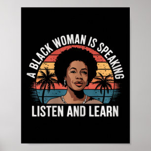 Een zwarte vrouw spreekt, luistert en leert Junett Poster