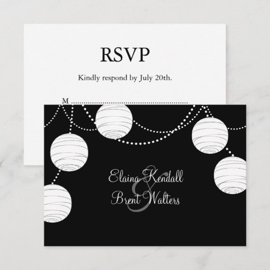 Een zwarte & witte Partij Lantern RSVP (Voorkant / Achterkant)