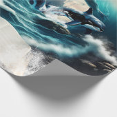 Een zwemmende steampunk Orka in de golf. Cadeaupapier (Hoek)