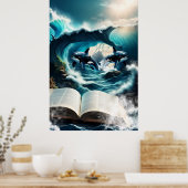 Een zwemmende steampunk Orka in de golf. Poster (Keuken)