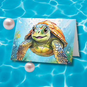 Een Zwemmende Zeeschildpad & Kleurplaat Verjaardag Kaart