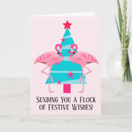 Een zwerm kerstgroeten Kerstflamingo's Feestdagen Kaart
