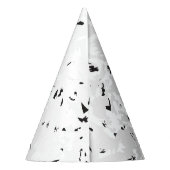 Een zwerm vogels die in de lucht vliegen. feesthoedjes (Achterkant)