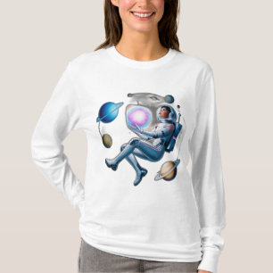 Een zwevende asteroïde bedekt met een klein dorpje t-shirt