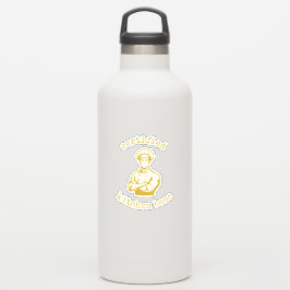 Een zwierige chef in een goud premium stripstijl sticker