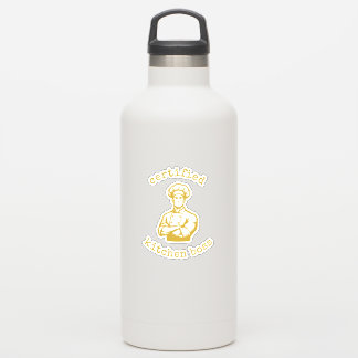 Een zwierige chef in een goud premium stripstijl sticker