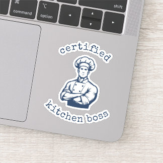 Een zwierige Navy kleuren strips stijl van chef Sticker