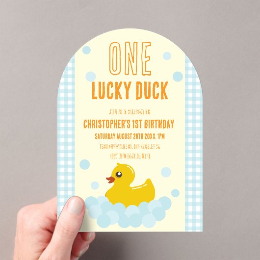 Eend 1e verjaardag acryl uitnodigingen (Insitu (Draagbaar))