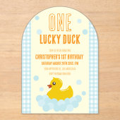 Eend 1e verjaardag acryl uitnodigingen (Voorkant)