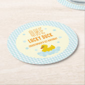 Eend 1e verjaardag ronde kartonnen onderzetter (Gebogen)