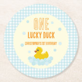 Eend 1e verjaardag ronde kartonnen onderzetter (Voorkant)