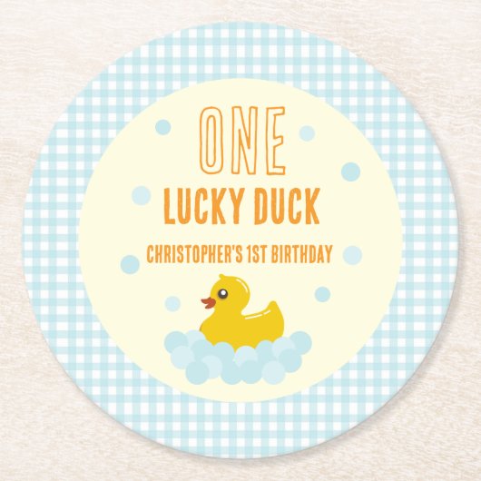 Eend 1e verjaardag ronde kartonnen onderzetter (Voorkant)