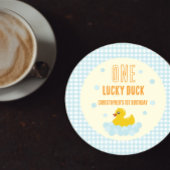 Eend 1e verjaardag ronde kartonnen onderzetter