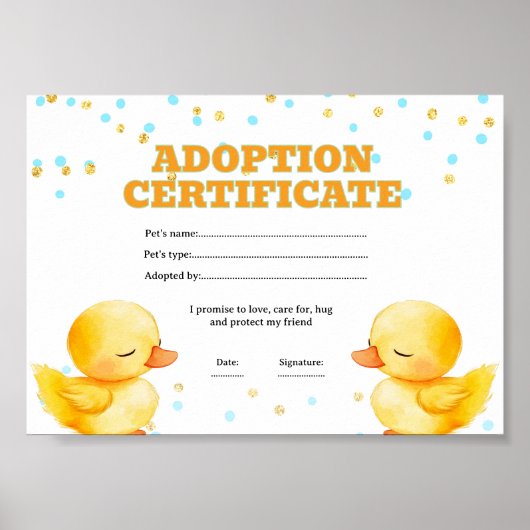 Eend adopteert een huisdiercertificaat poster (Voorkant)