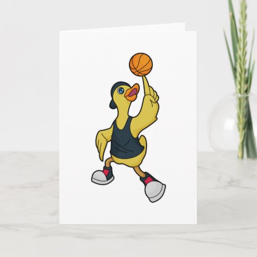Eend als basketballer met basketbal kaart (Voorkant)