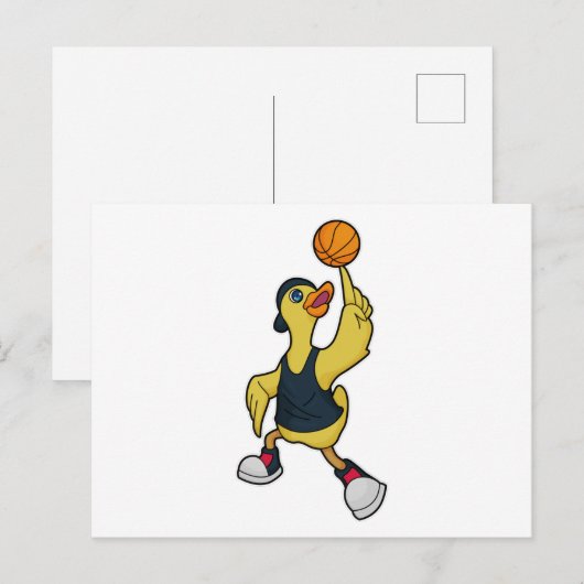 Eend als basketbalspeler met basketbal briefkaart (Voorkant / Achterkant)