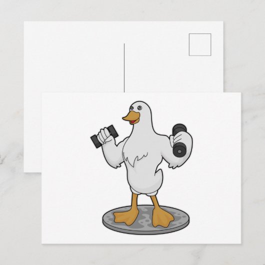 Eend als bodybuilder met halters briefkaart (Voorkant / Achterkant)