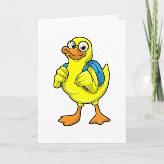 Eend als leerling met rugzak kaart (Voorkant)