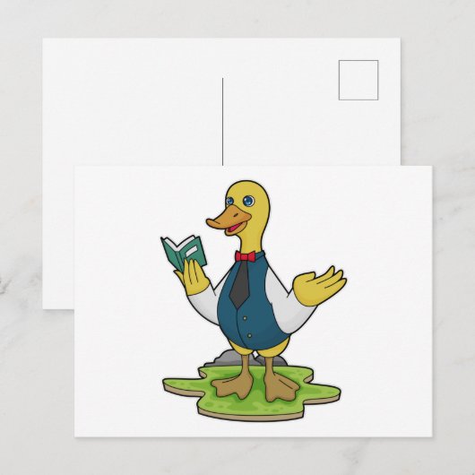 Eend als leraar met boek briefkaart (Voorkant / Achterkant)