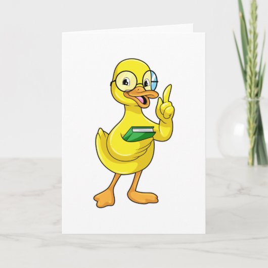 Eend als leraar met boek en bril kaart (Voorkant)
