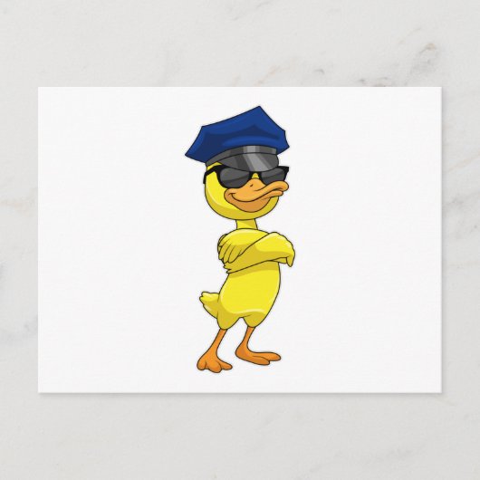 Eend als politieagent met politiepet briefkaart (Voorkant)