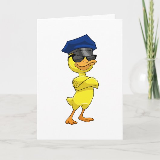 Eend als politieagent met politiepet kaart (Voorkant)