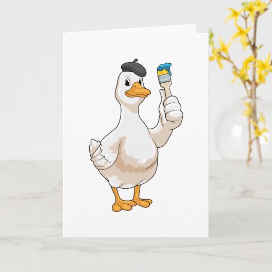 Eend als schilder met verfkwast kaart (Gele Bloem)