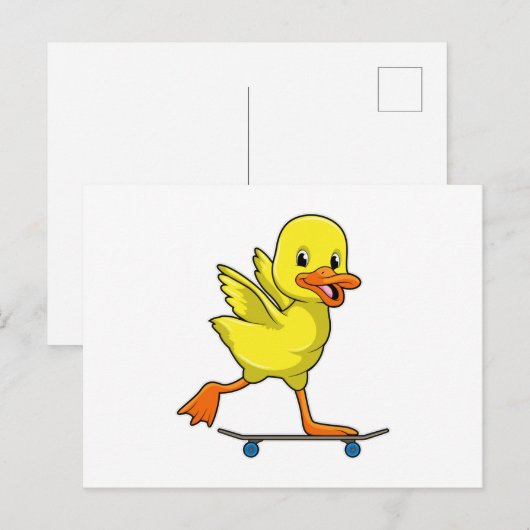 Eend als skater met skateboard briefkaart (Voorkant / Achterkant)