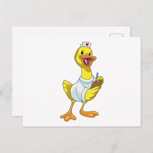 Eend als verpleegster met hart briefkaart (Voorkant / Achterkant)